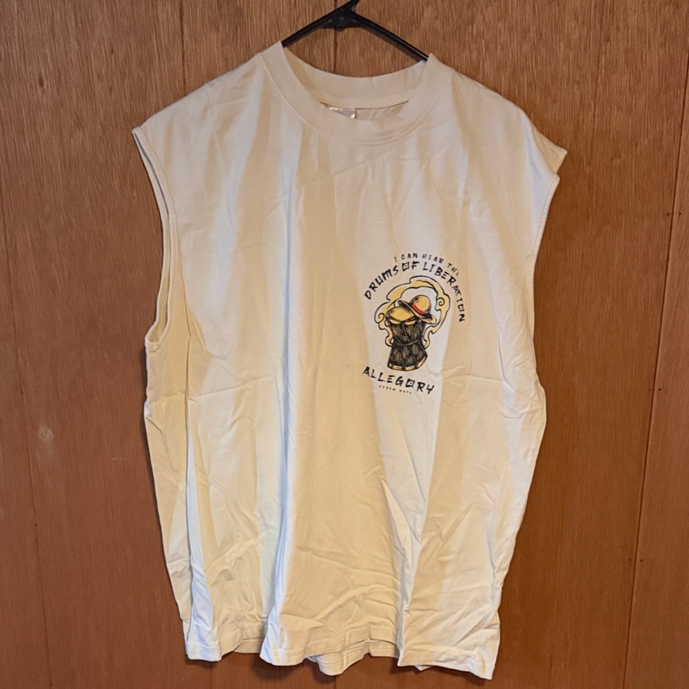 Allegory Theards of Times Sleeveless Graphic Tee in Cream